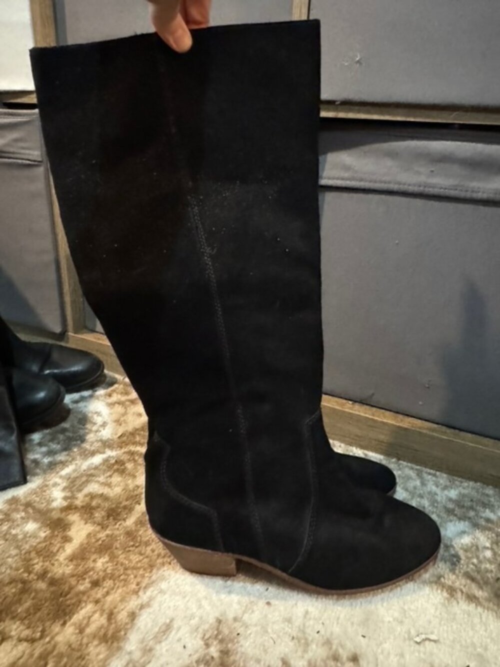Madewell Suede Black Tall Boots Extended Calf Size 9
